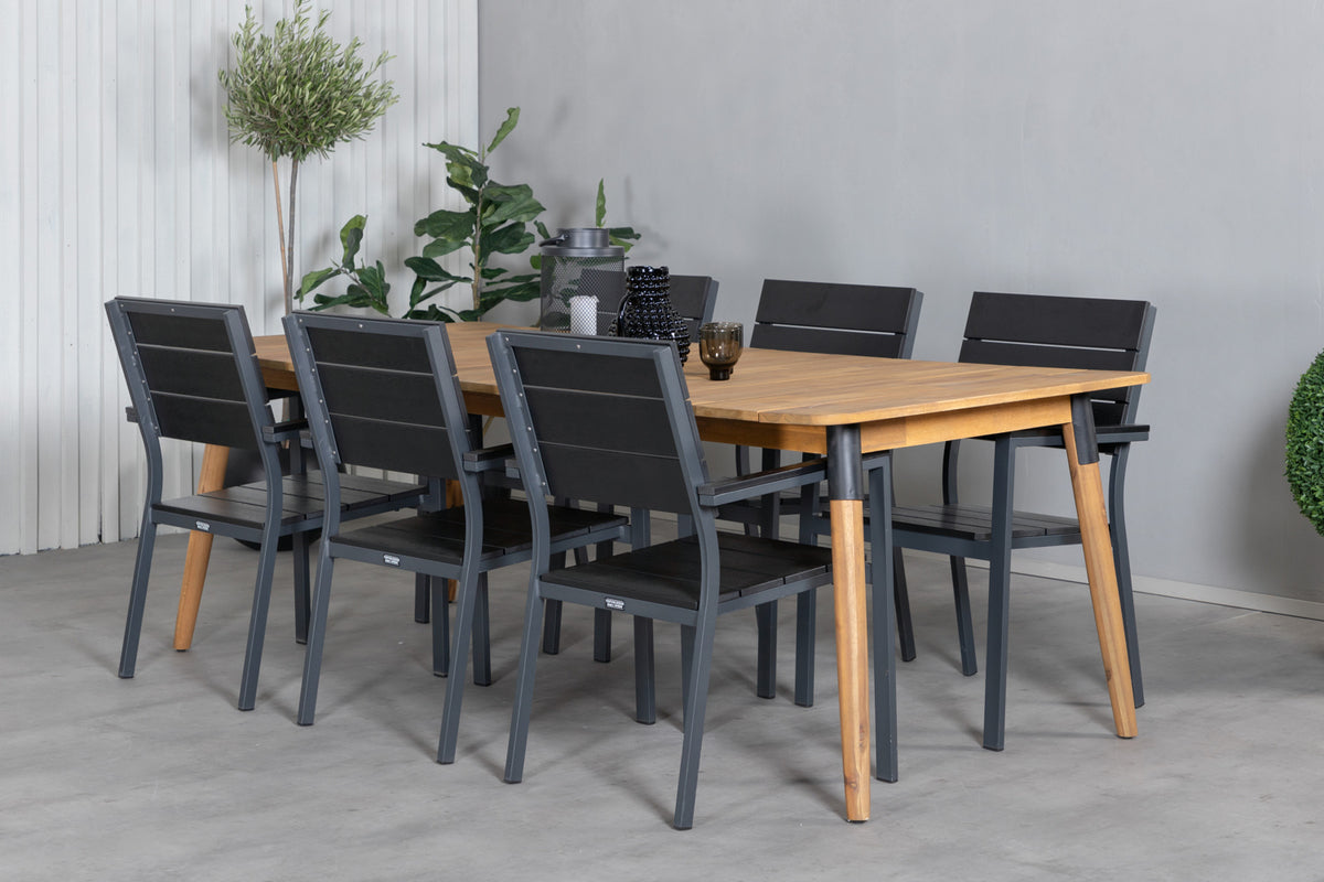 Venture Design Julian & Levels Matbord 210x100 + Matstolar Svart