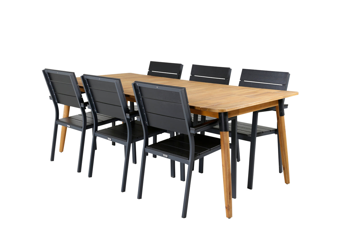 Venture Design Julian & Levels Matbord 210x100 + Matstolar Svart