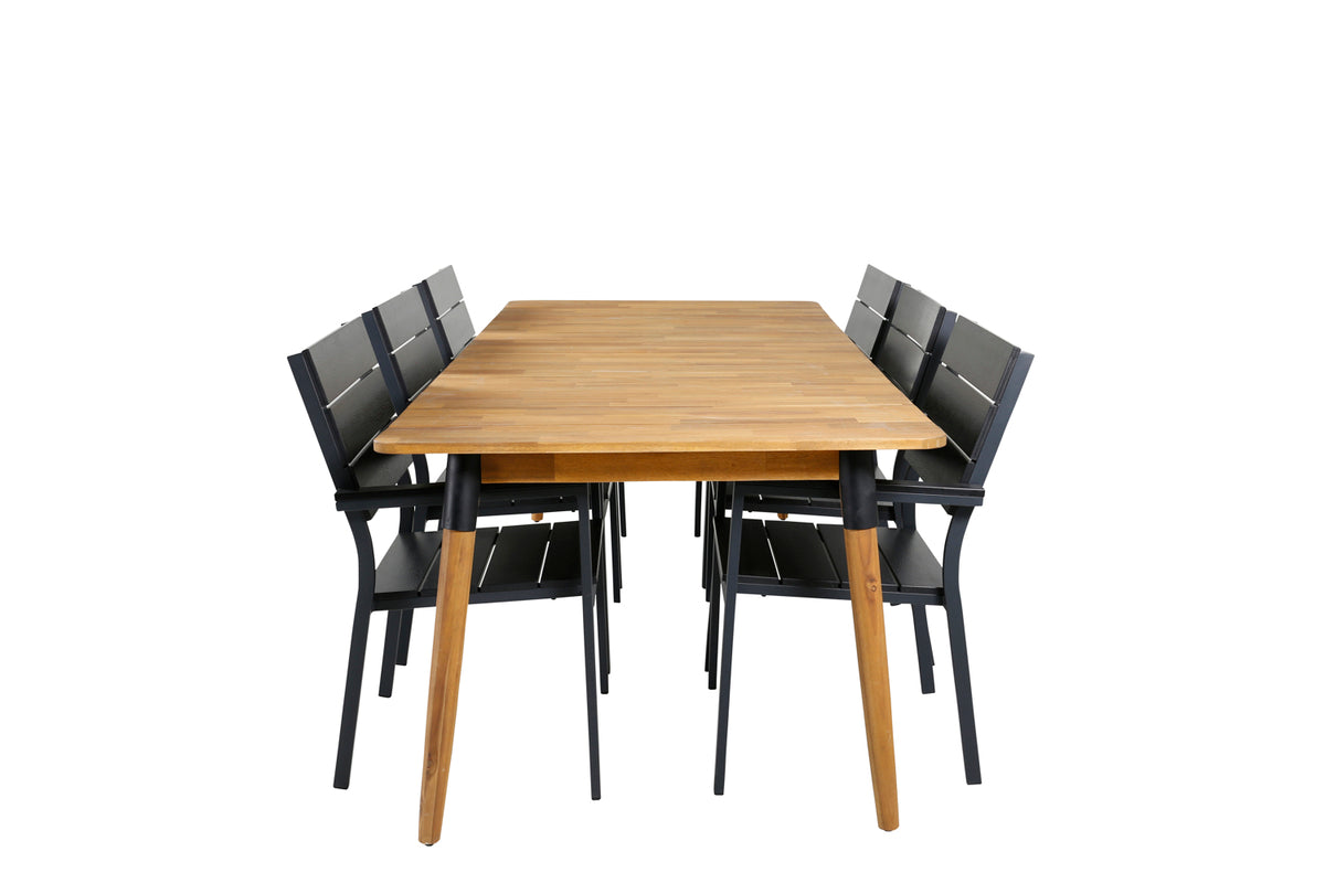 Venture Design Julian & Levels Matbord 210x100 + Matstolar Svart