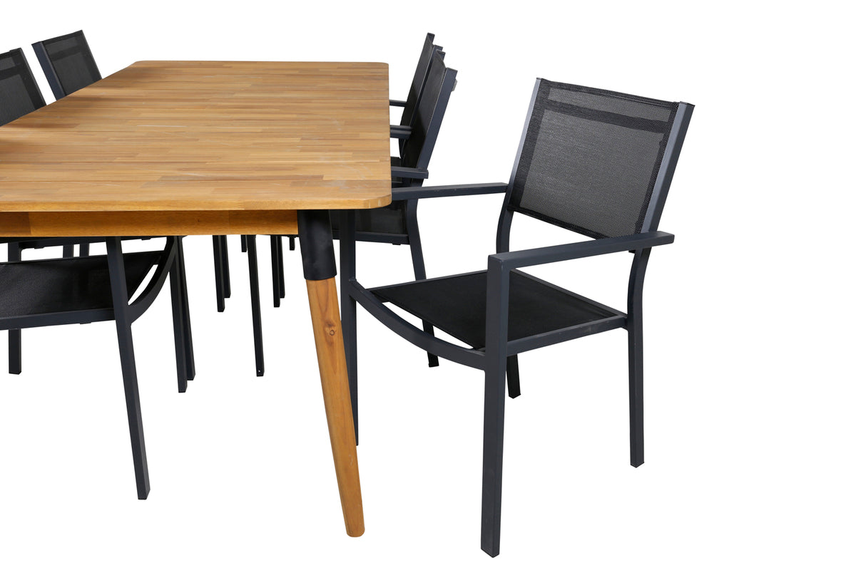 Venture Design Julian & Copacabana Rektangulära Matbord 210 x 100 Natur + Matstolar Svart