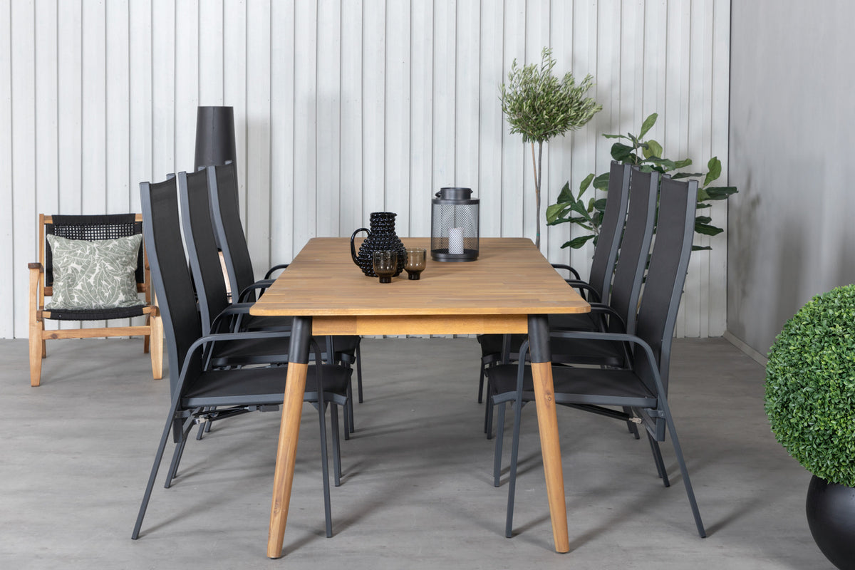 Venture Design Julian & Copacabana Matbord 210x100 + Reclinerstolar Svart