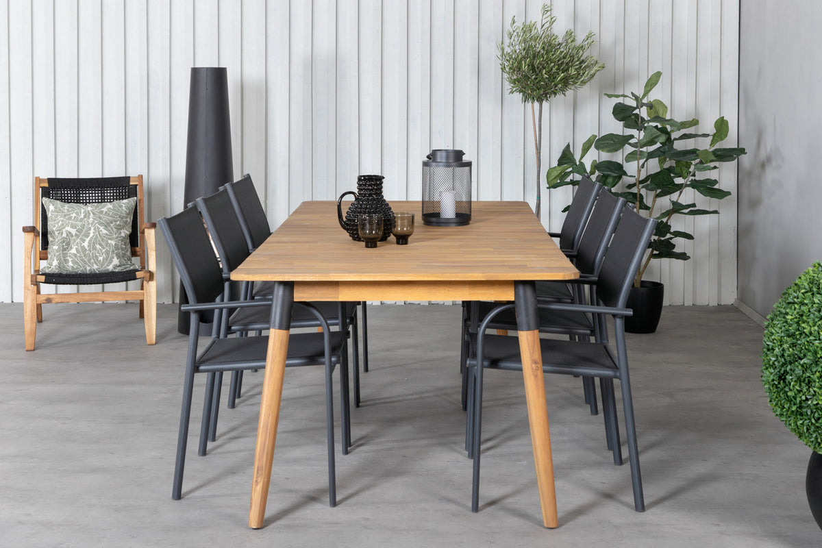 Venture Design Julian & Santorini Rektangulära Matbord 210 x 100 Natur + Matstolar 2-pack Svart
