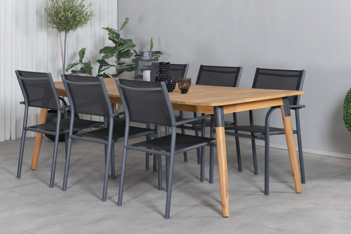 Venture Design Julian & Santorini Rektangulära Matbord 210 x 100 Natur + Matstolar 2-pack Svart