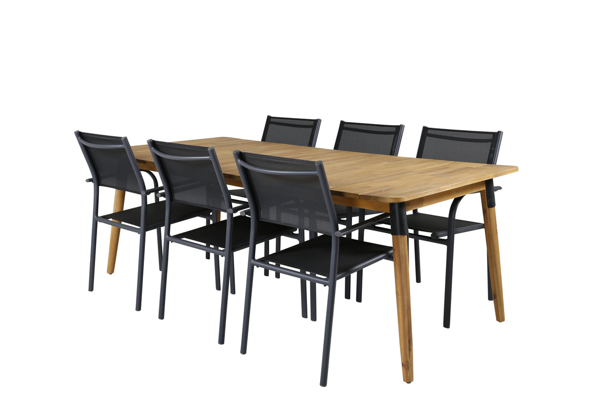 Venture Design Julian & Santorini Rektangulära Matbord 210 x 100 Natur + Matstolar 2-pack Svart