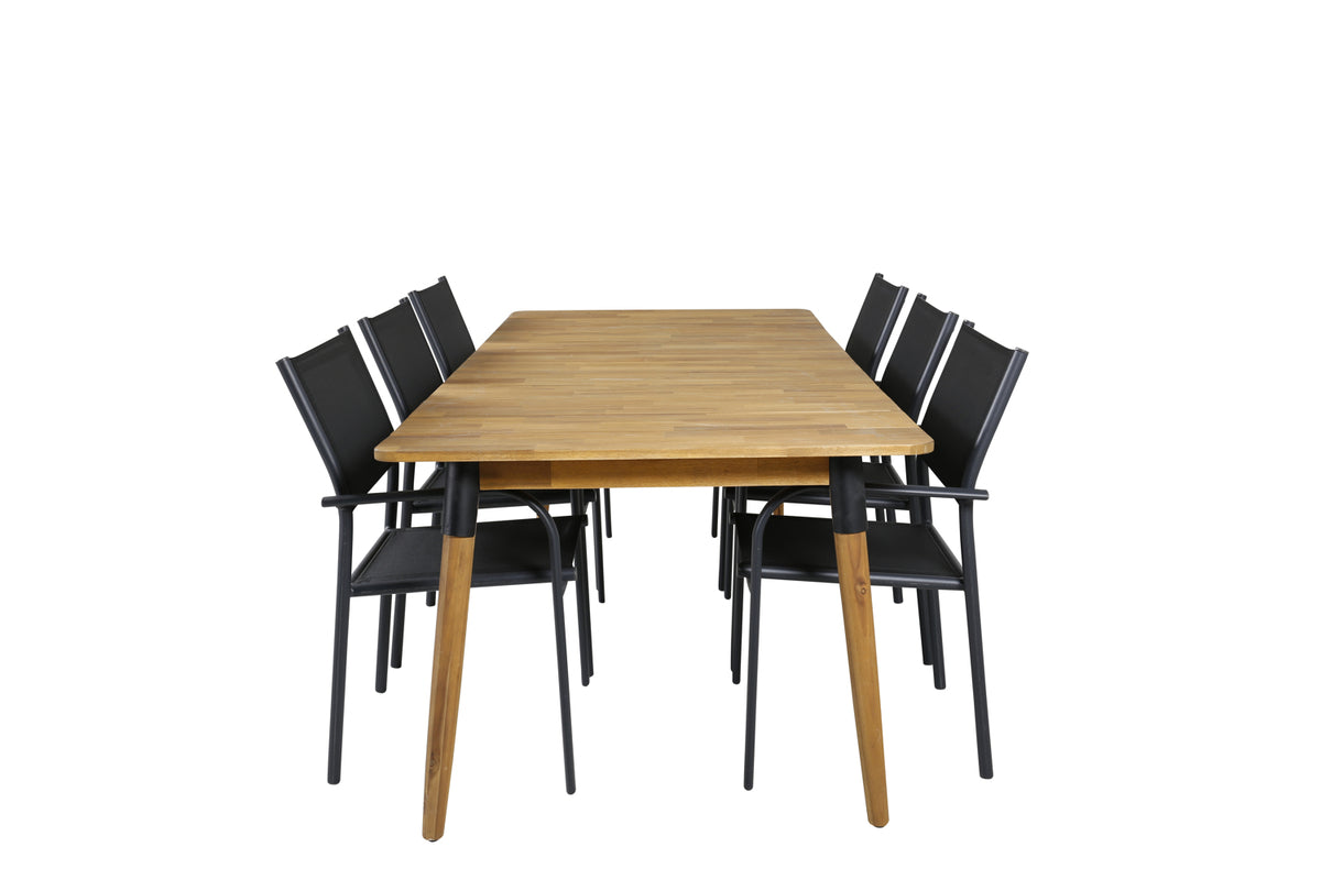 Venture Design Julian & Santorini Rektangulära Matbord 210 x 100 Natur + Matstolar 2-pack Svart