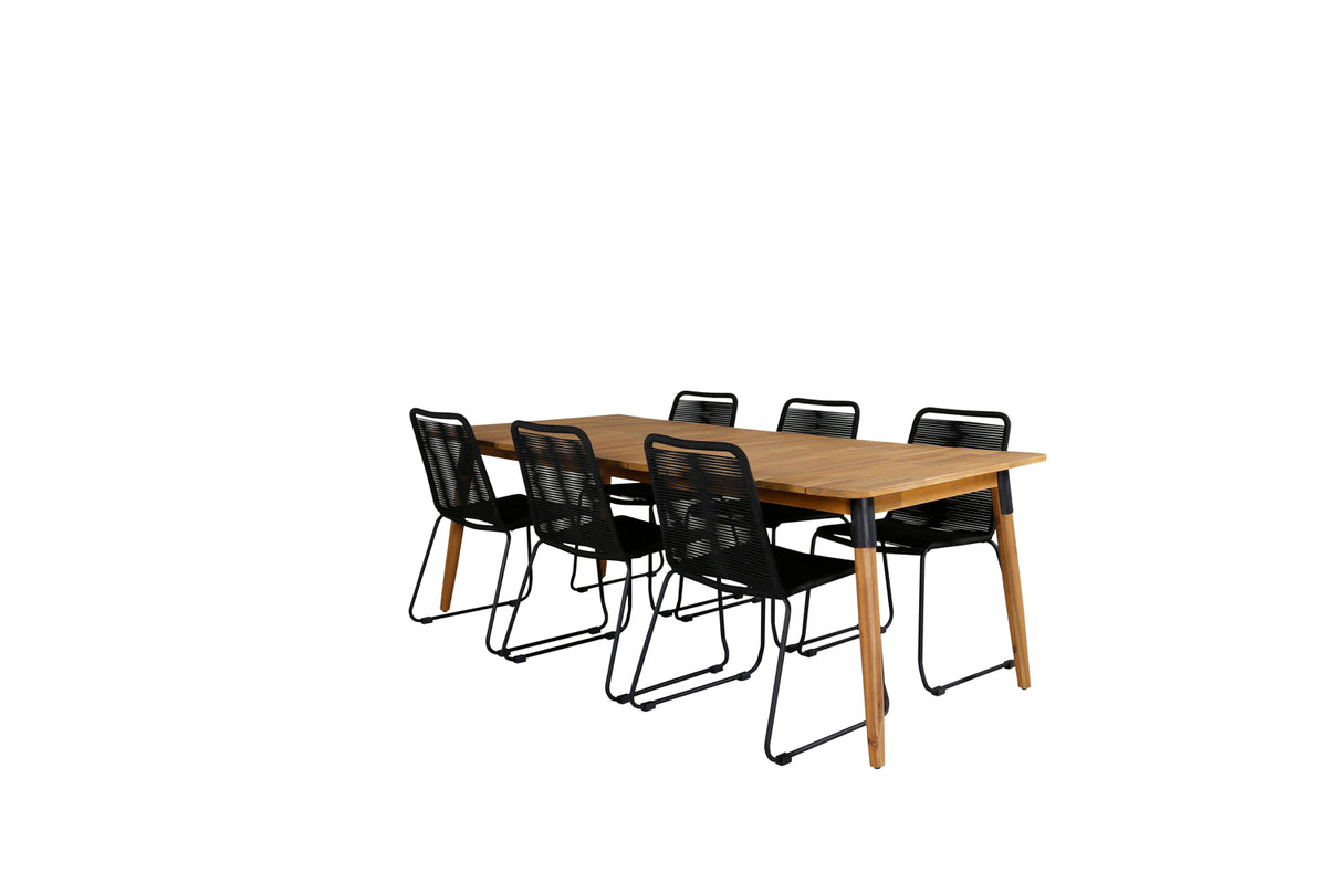 Venture Design Julian & Lindos Rektangulära Matbord 210 x 100 Natur + Matstolar 2-pack Svart