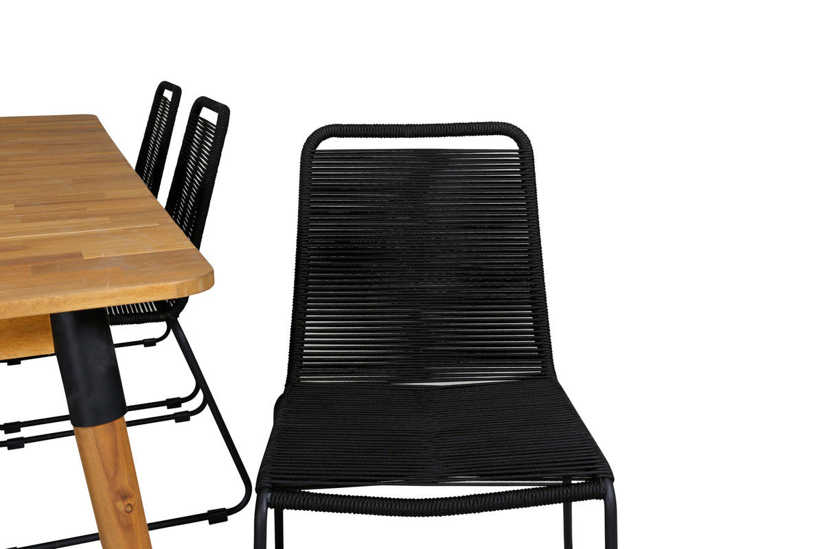 Venture Design Julian & Lindos Rektangulära Matbord 210 x 100 Natur + Matstolar 2-pack Svart