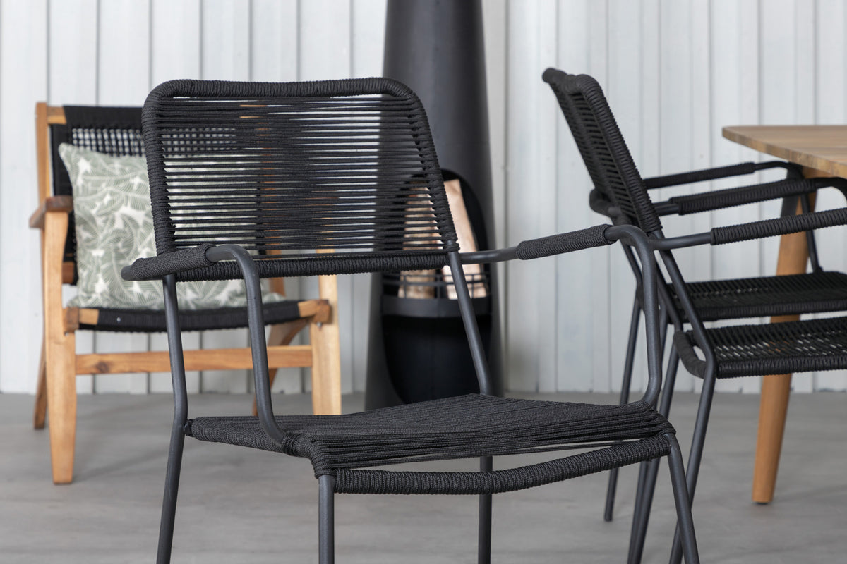 Venture Design Julian & Lindos Rektangulära Matbord 210 x 100 Natur + Matstolar 2-pack Svart