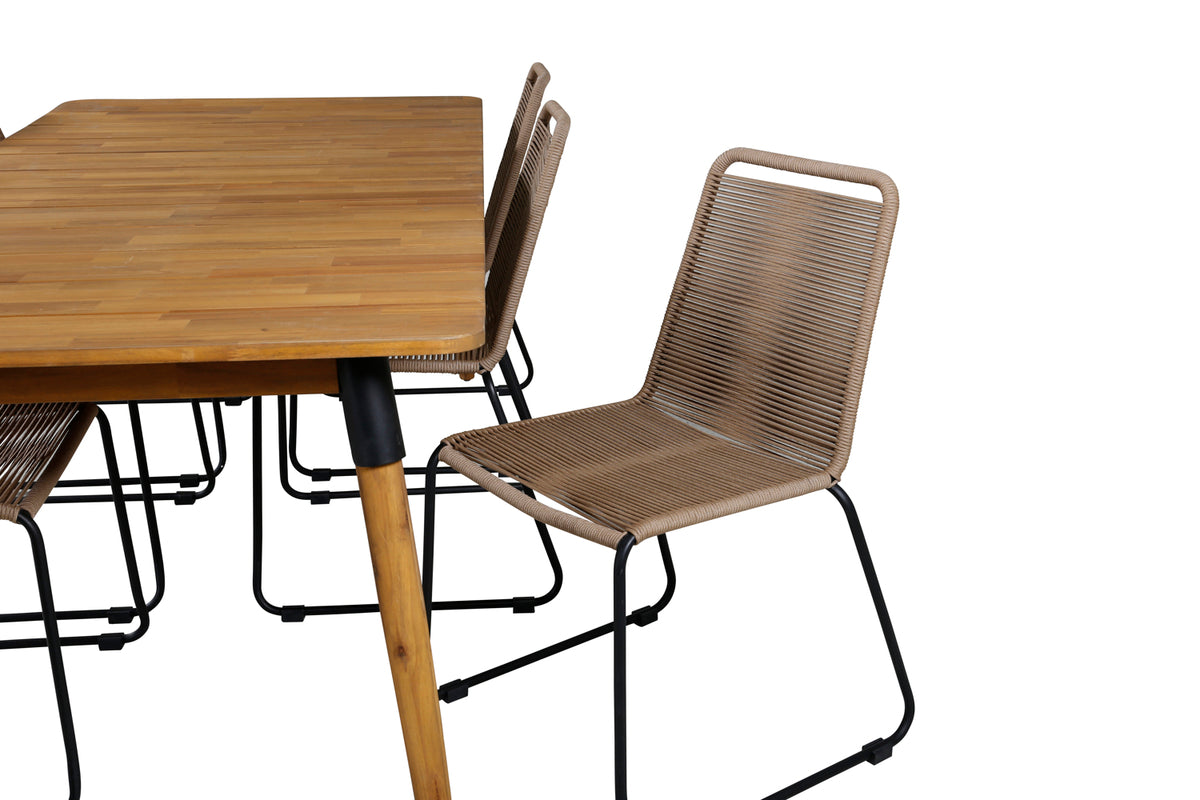 Venture Design Julian & Lindos Matbord 210x100 + Matstolar Brun