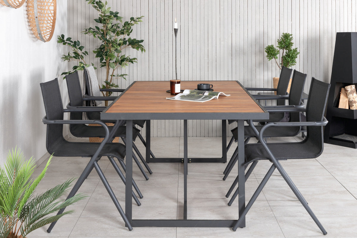 Venture Design Khung & Alina Rektangulära Matbord 75 x 200 x 100 Natur + Matstolar 6-pack Svart