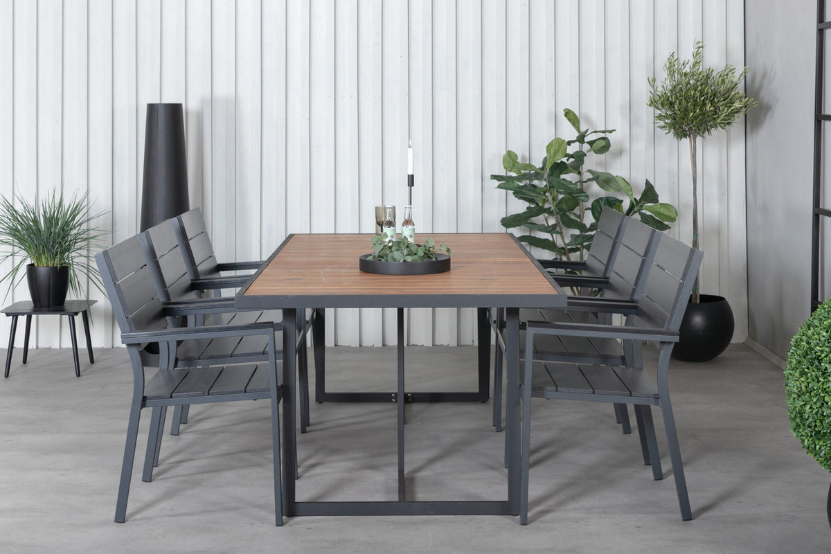Venture Design Khung & Levels Rektangulära Matbord 200 x 100 Natur + Matstolar 2-pack Svart