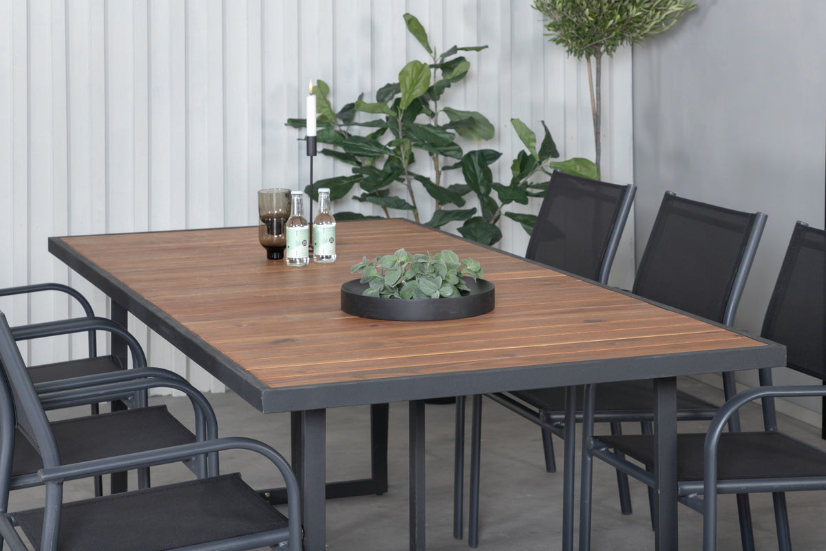 Venture Design Khung & Santorini Rektangulära Matbord 200 x 100 Natur + Matstolar 2-pack Svart