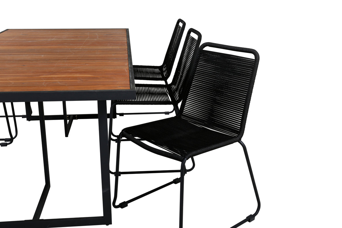 Venture Design Khung & Lindos Rektangulära Matbord 200 x 100 Natur + Matstolar 2-pack Svart