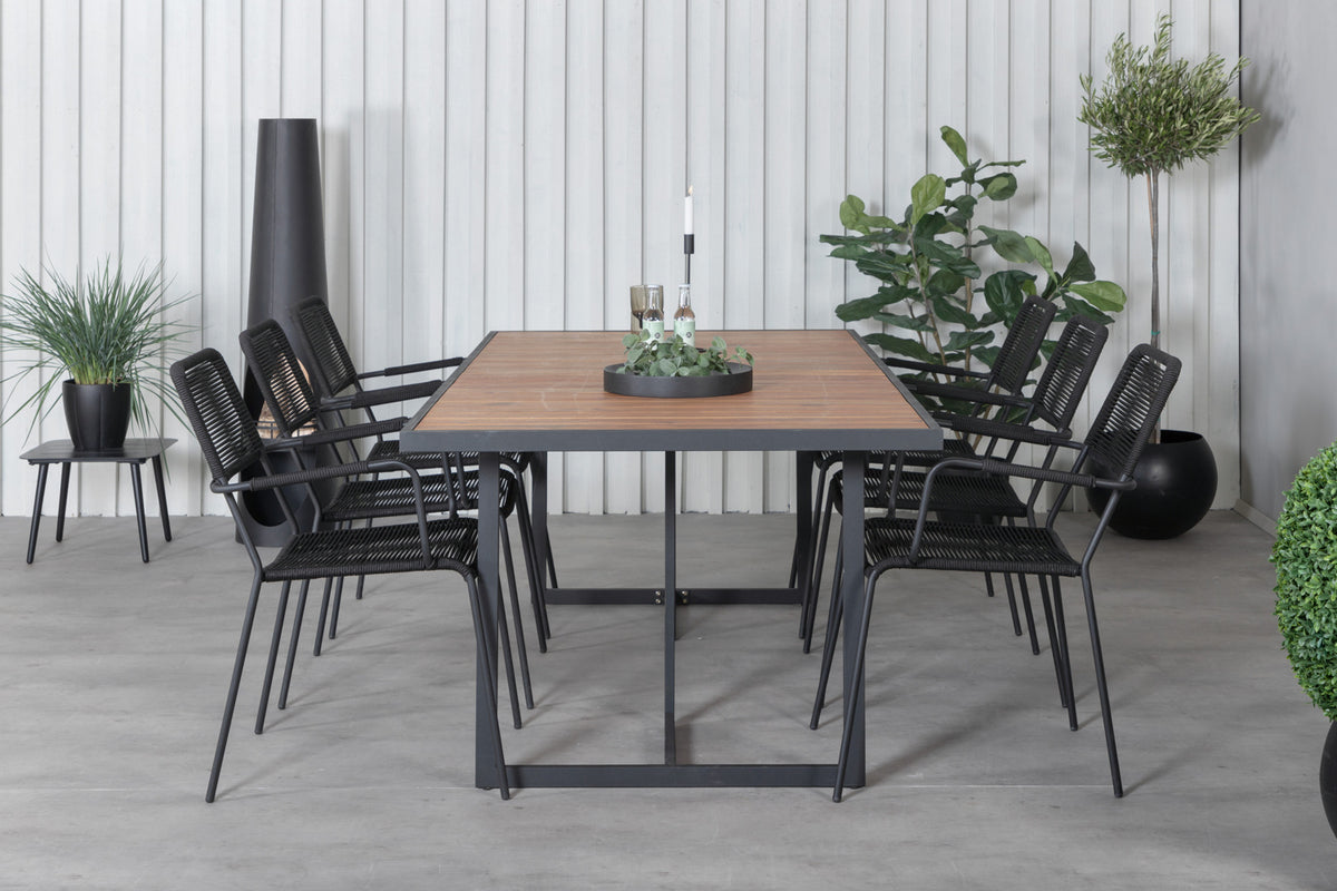 Venture Design Khung & Lindos Rektangulära Matbord 75 x 200 x 100 Natur + Matstolar 2-pack Svart