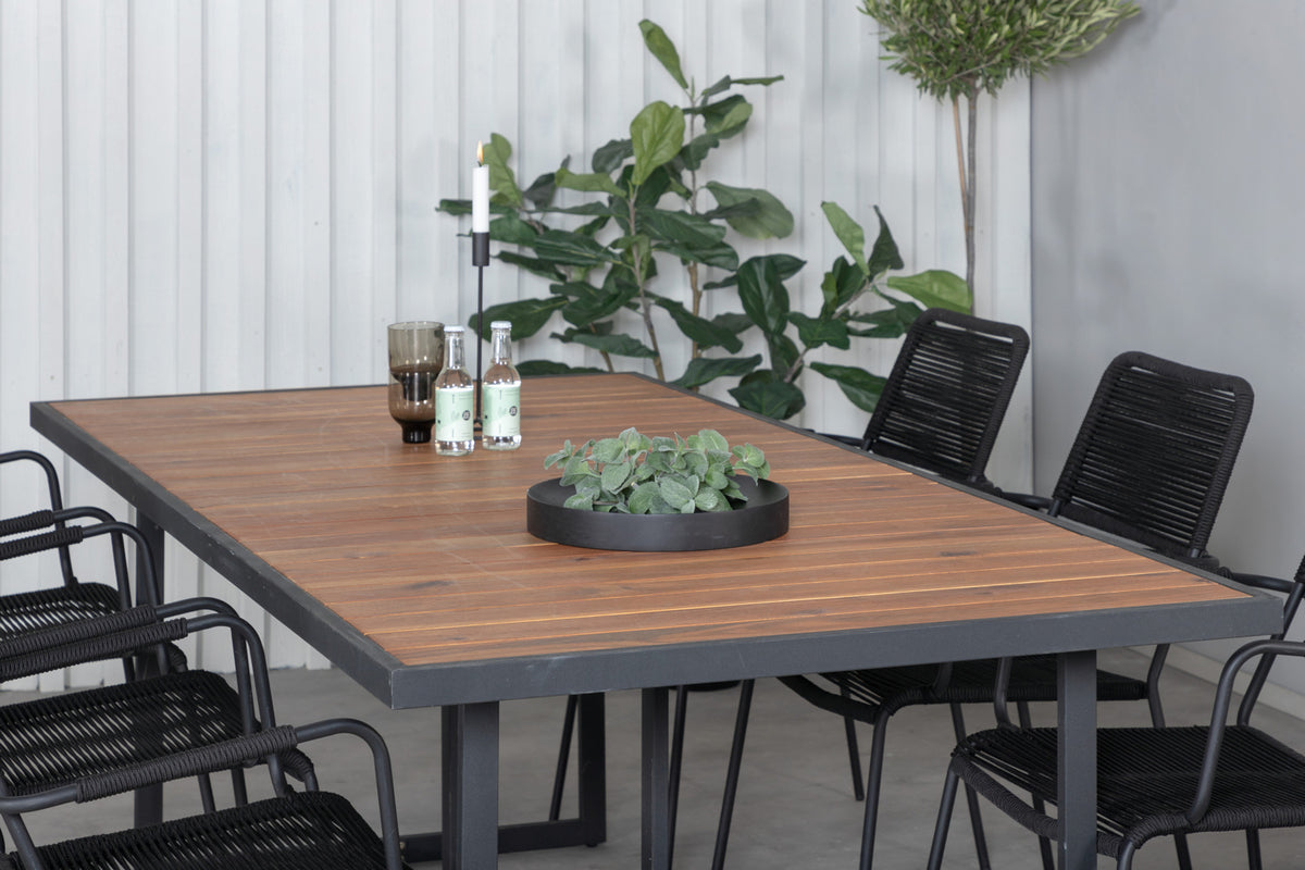 Venture Design Khung & Lindos Rektangulära Matbord 75 x 200 x 100 Natur + Matstolar 2-pack Svart
