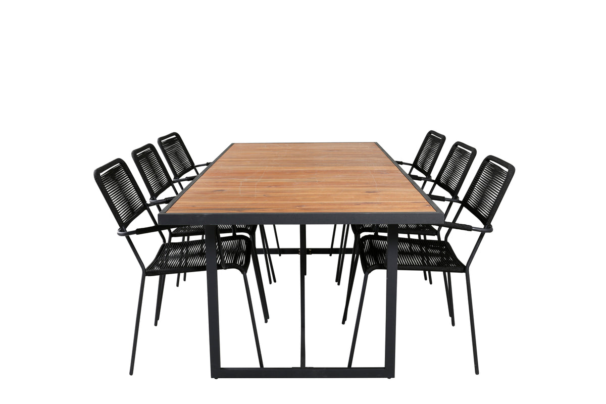 Venture Design Khung & Lindos Rektangulära Matbord 75 x 200 x 100 Natur + Matstolar 2-pack Svart