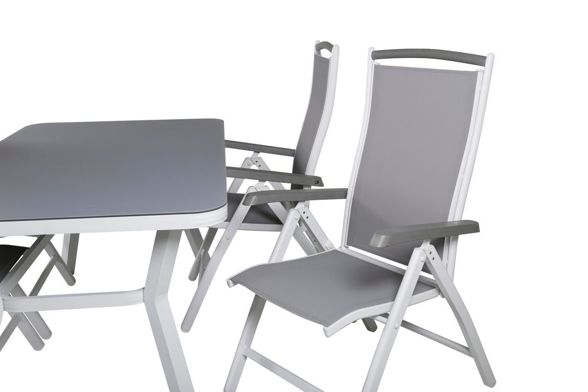 Venture Design Virya & Albany Rektangulära Matbord 160 x 90 Grå + Positionsstolar 2-pack Vit