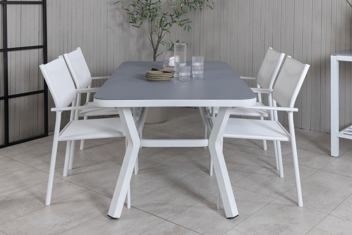 Venture Design Virya & Santorini Matbord 160 x 90 + Matstolar Vit