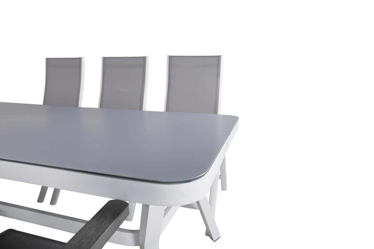 Venture Design Virya & Albany Rektangulära Matbord 74 x 200 x 100 Vit + Positionsstolar 2-pack Grå