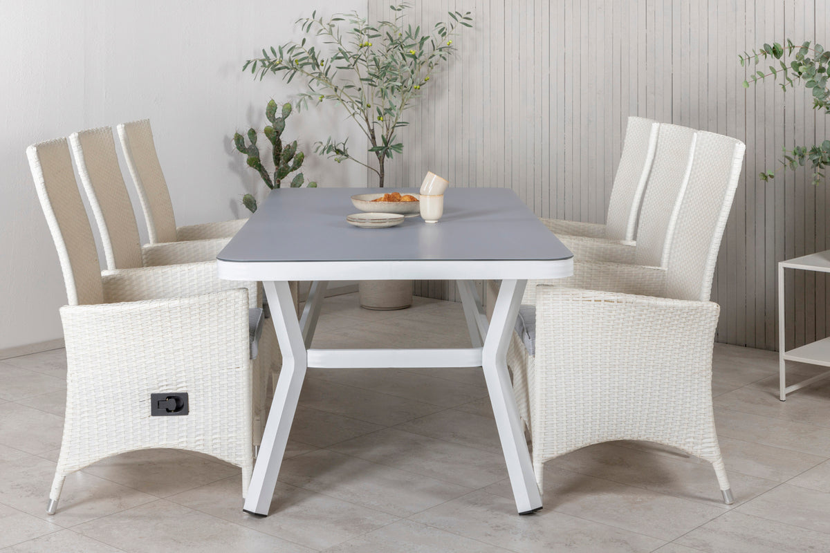 Venture Design Virya & Padova Matbord 200x100 + Reclinerstolar Vit
