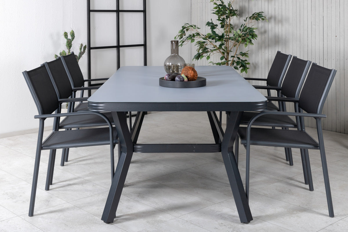 Venture Design Virya & Santorini Matbord 200x100 + Matstolar Svart