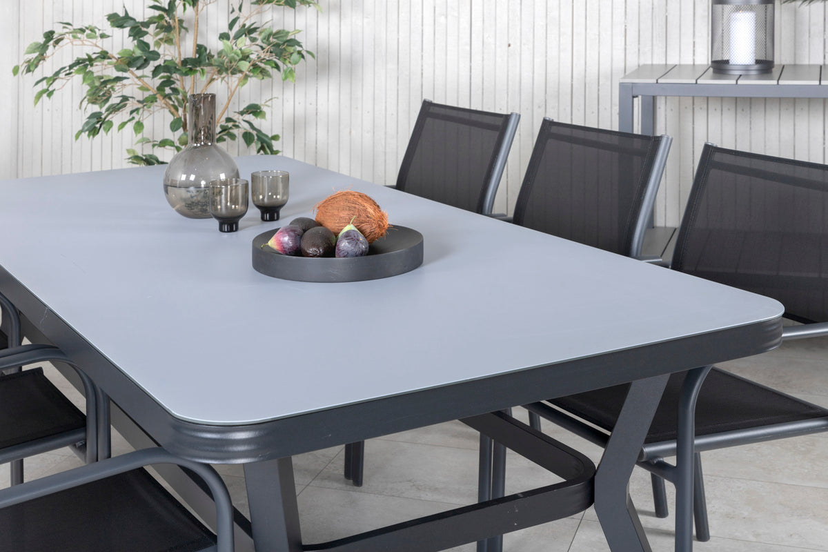 Venture Design Virya & Santorini Matbord 200x100 + Matstolar Svart