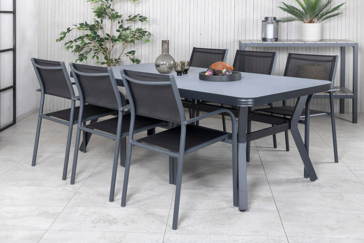 Venture Design Virya & Santorini Matbord 200x100 + Matstolar Svart