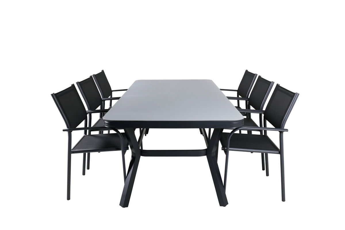 Venture Design Virya & Santorini Matbord 200x100 + Matstolar Svart
