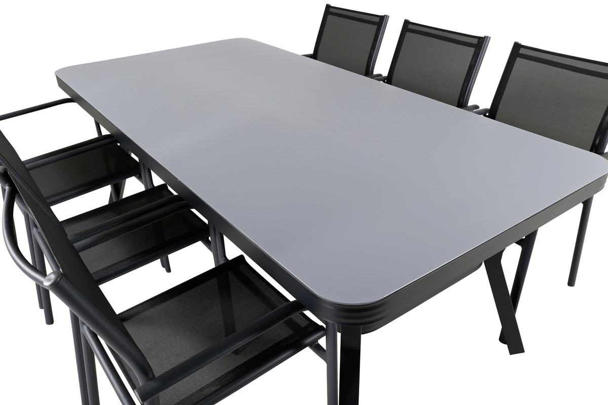 Venture Design Virya & Santorini Matbord 200x100 + Matstolar Svart