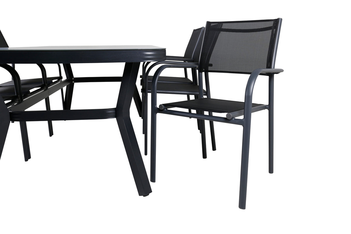 Venture Design Virya & Santorini Matbord 200x100 + Matstolar Svart