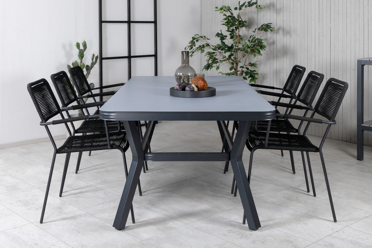 Venture Design Virya & Lindos Matbord 200x100 + Matstolar Svart