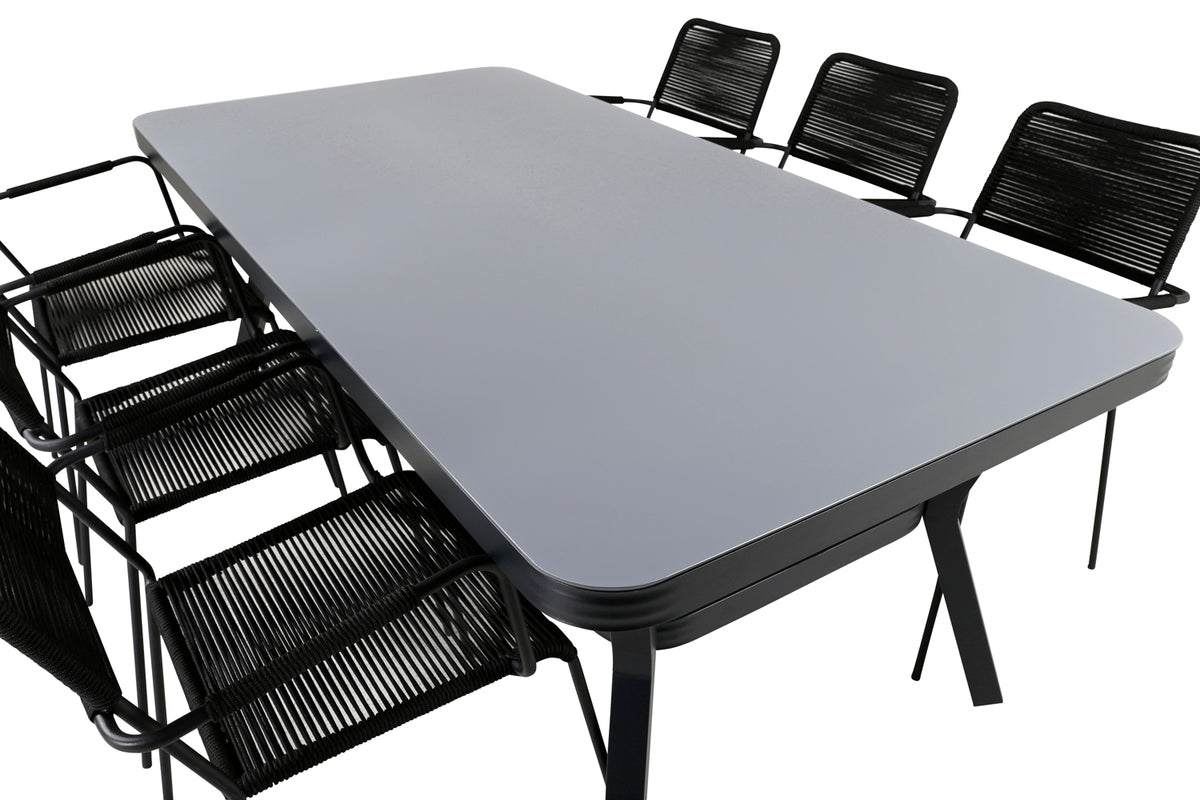 Venture Design Virya & Lindos Matbord 200x100 + Matstolar Svart