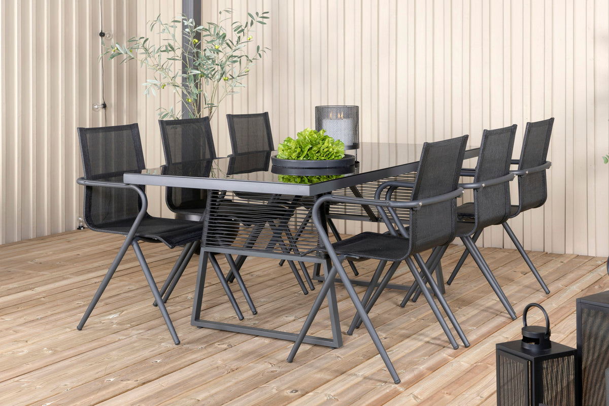 Venture Design Dallas & Alina Matbord 193x90 + Matstolar Svart