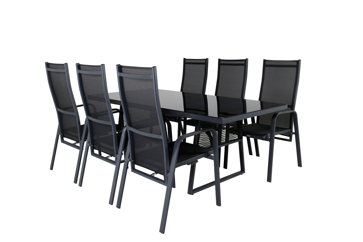 Venture Design Dallas & Copacabana Matbord 193x90 + Reclinerstolar Svart