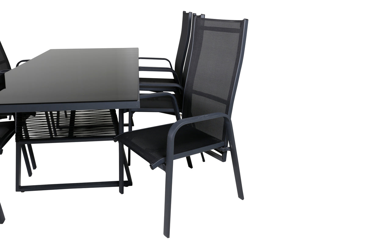 Venture Design Dallas & Copacabana Matbord 193x90 + Reclinerstolar Svart