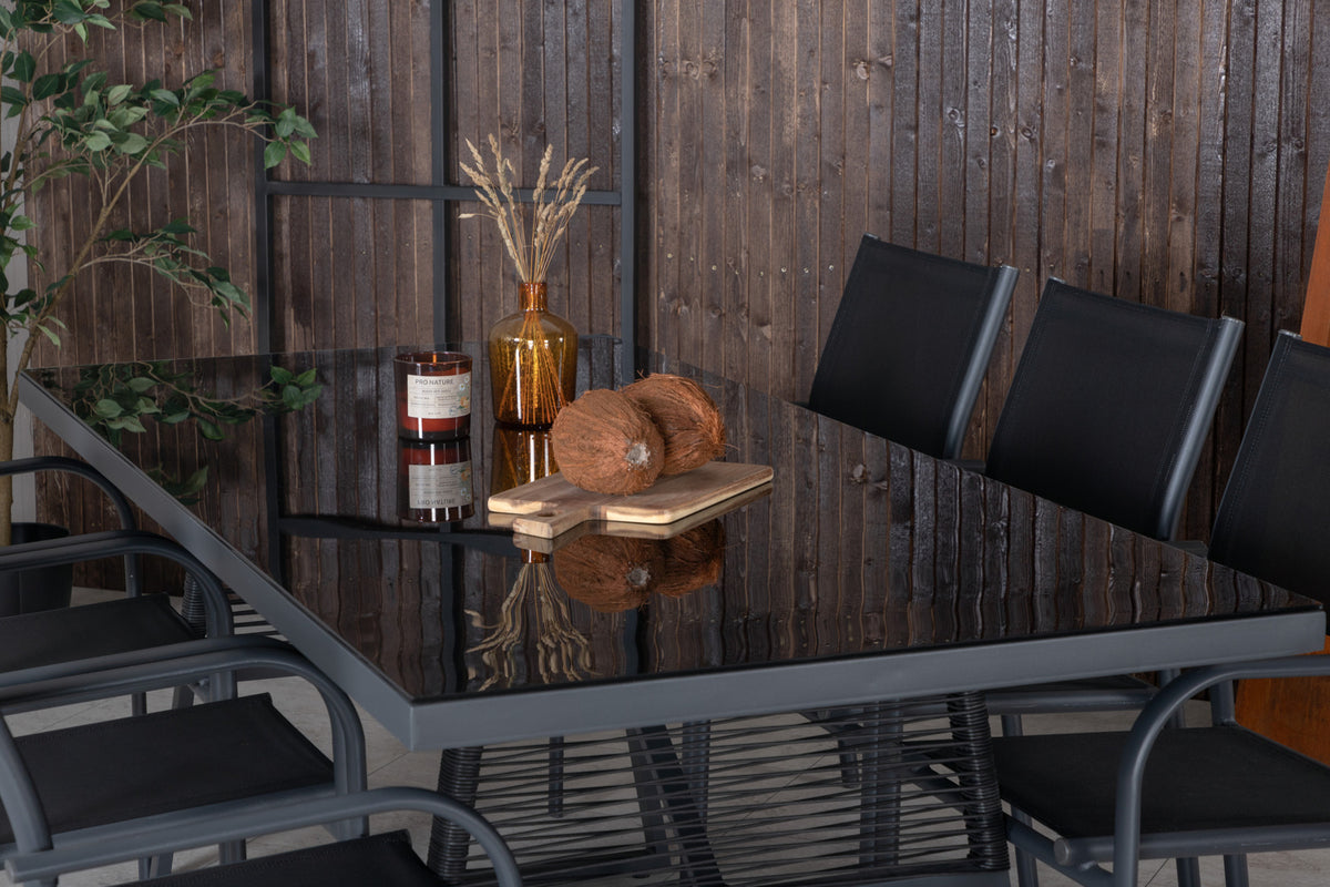 Venture Design Dallas & Santorini Matbord 193x90 + Matstolar Svart