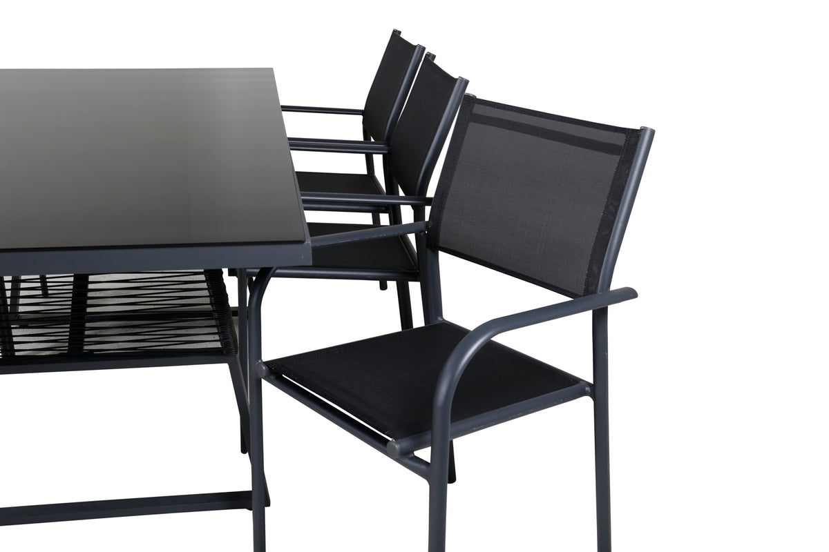 Venture Design Dallas & Santorini Matbord 193x90 + Matstolar Svart