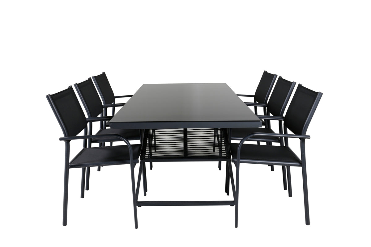 Venture Design Dallas & Santorini Matbord 193x90 + Matstolar Svart