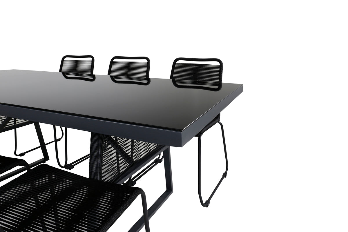 Venture Design Dallas & Lindos Matbord 193x90 + Matstolar Svart