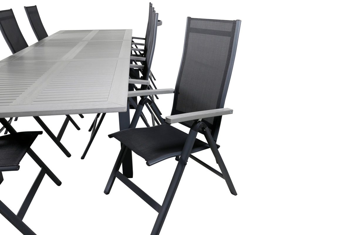Venture Design Albany Positionsstolar 2-pack Svart + Rektangulära Matbord 224 x 90 Mörkgrå