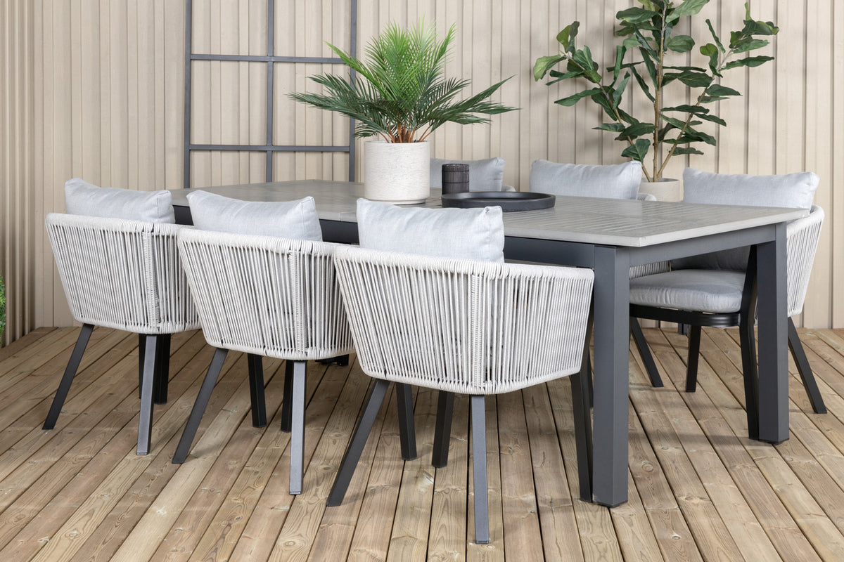 Venture Design Virya & Albany Matstolar Svart + Rektangulära Matbord 224x100 Mörkgrå