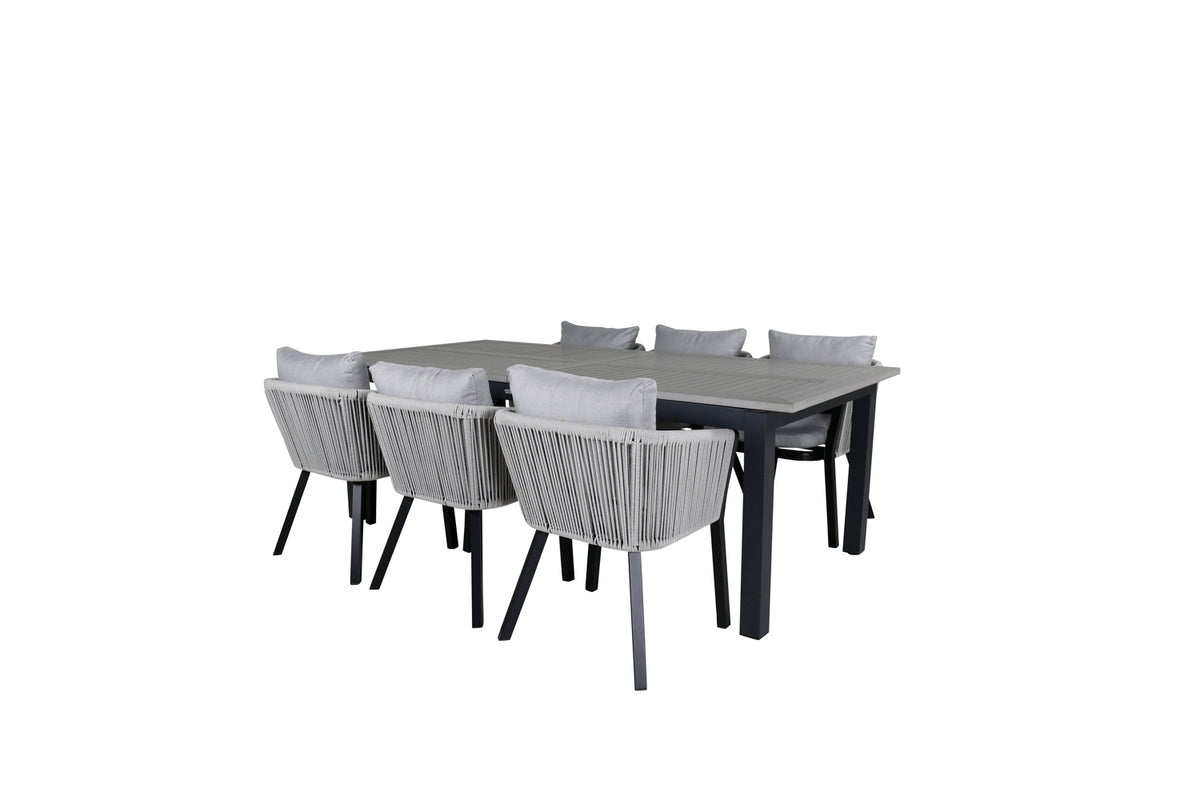 Venture Design Virya & Albany Matstolar Svart + Rektangulära Matbord 224x100 Mörkgrå