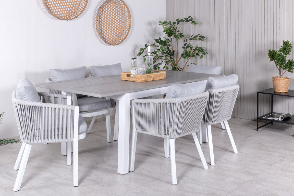 Venture Design Virya & Albany Matstolar 2-pack Grå + Rektangulära Matbord 74 x 152 x 90 Vit