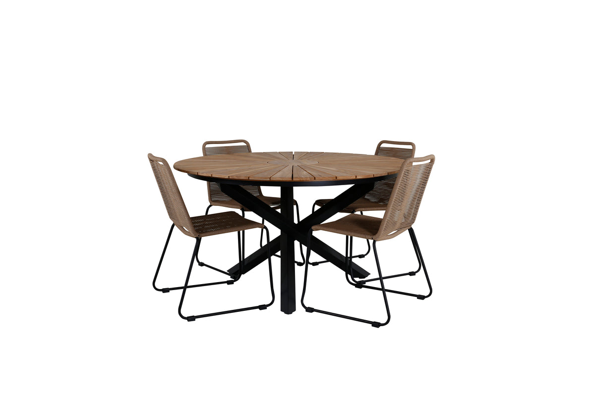 Venture Design Mexico & Lindos Matbord ⌀140 + Matstolar Brun