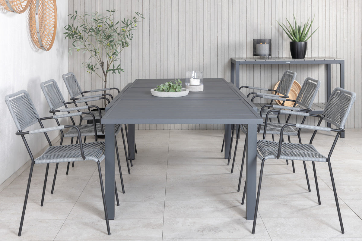 Venture Design Marbella & Lindos Rektangulära Matbord 160 x 100 Svart + Matstolar 2-pack Grå