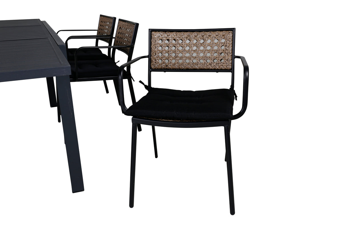 Venture Design Paola & Marbella Matstolar 4-pack Natur + Rektangulära Matbord 160x100x75 Svart