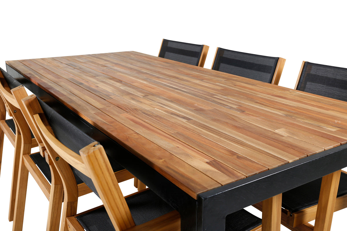 Venture Design Venice & Bois Matstolar 2-pack Natur + Rektangulära Matbord 205 x 90 Natur