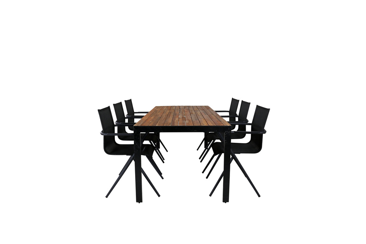 Venture Design Alina & Bois Matstolar 6-pack Svart + Rektangulära Matbord 205 x 90 Natur