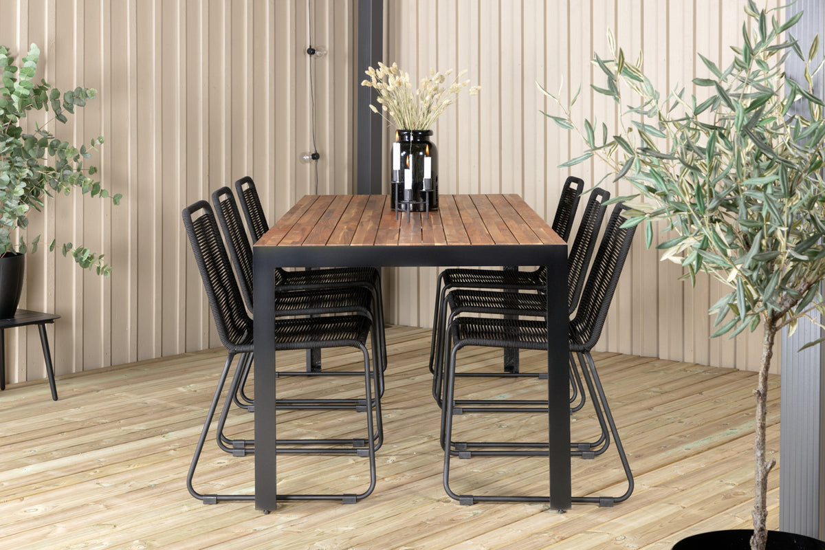 Venture Design Lindos & Bois Matstolar 2-pack Svart + Rektangulära Matbord 205 x 90 Natur
