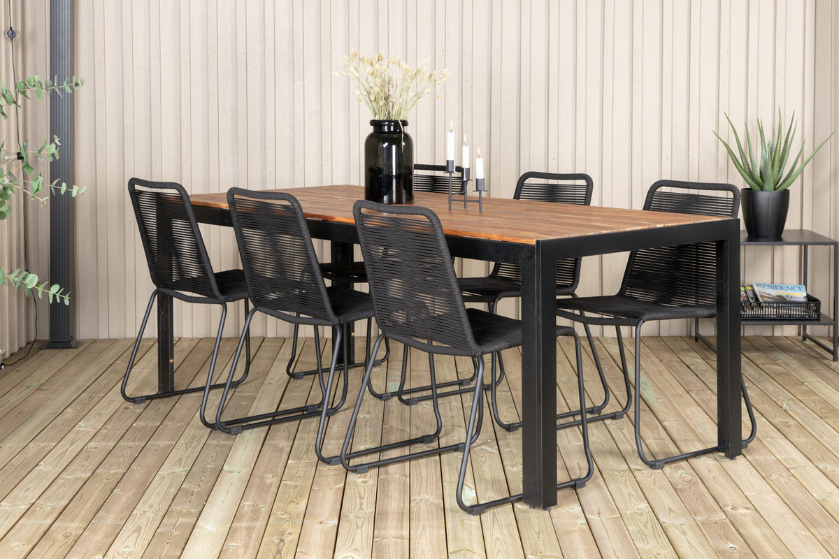 Venture Design Lindos & Bois Matstolar 2-pack Svart + Rektangulära Matbord 205 x 90 Natur